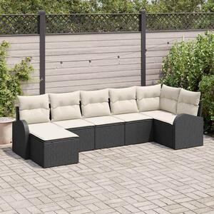 Kerti Kanapé Szett párnával 7 pcs Fekete Poli rattan