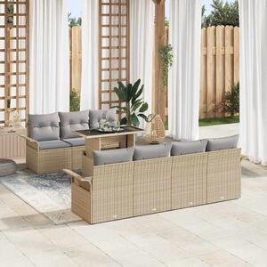 Kerti Kanapé Szett párnával tárolóval 8 pcs Bézs Poli rattan