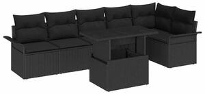 Kerti Kanapé Szett párnával tárolóval 7 pcs Fekete Poli rattan