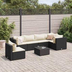 7 részes fekete polyrattan kerti ülőgarnitúra párnákkal