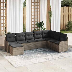 Kerti Kanapé Szett párnával 8 pcs Szürke Poli rattan