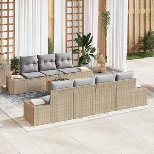 Kerti Kanapé Szett 8 pcs Beige és Világosszürke polirattan