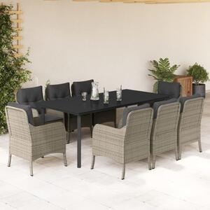 9részes világosszürke polyrattan kerti étkezőgarnitúra párnával