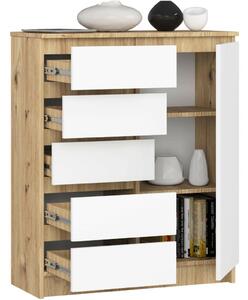 Akord Furniture Factory – Artisán Tölgy és Fehér Komód K80 1D 5SZ, 80x97x35 cm, 5 Fiók, 1 Ajtó