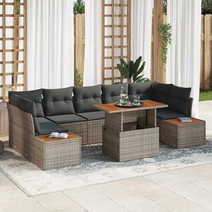 Kerti Kanapé Szett tárolóval 8 pcs Szürke Poli rattan