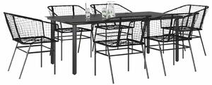 7 részes fekete polyrattan üveg kerti étkezőgarnitúra