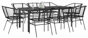 9 részes fekete polyrattan üveg kerti étkezőgarnitúra
