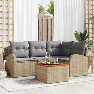 Kerti Kanapé Szett 5 pcs Beige és Világosszürke polirattan