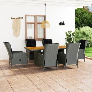 7 részes világosszürke polyrattan kültéri étkezőszett párnákkal