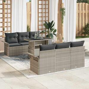 Kerti Kanapé Szett 7 db Világosszürke [Műanyag]: Poly Rattan