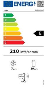Tesla RC2600HXE, 115 W, 262 L, Inox, Alulfagyasztós Hűtőszekrény