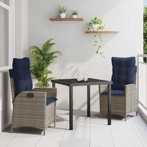 Kert étkező szett párnával 3 pcs Szürke és fekete Rattan