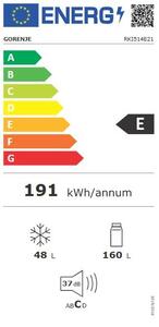 Gorenje RKI514E21 Beépíthető Alulfagyasztós hűtőszekrény, 208L, M:144, E energiaosztály