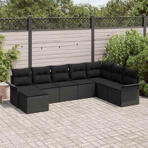 Kerti Kanapé Szett párnával tárolóval 8 pcs Fekete Poli rattan