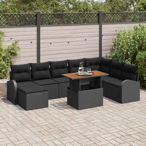 Kerti Kanapé Szett tárolóval 9 pcs Fekete Poli rattan