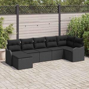 Kerti Kanapé Szett párnával 7 pcs Fekete Poli rattan