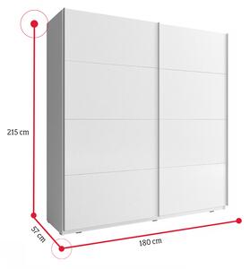 Tolóajtós Ruhás szekrény CARLA I, 180x215x57, fehér /fekete mat