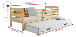 RAFAL P2 gyerekágy pótággyal + AJÁNDÉK matrac + ágyrács, 80x190 cm, borovifenyő, fehér