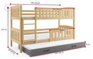 FLORENT 3 emeletes ágy + AJÁNDÉK matrac + ágyrács, 90x200 cm, fehér, grafit
