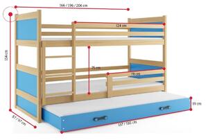FIONA 3 COLOR emeletes ágy pótággyal, 90x200 cm, grafit/fehér