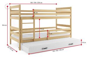 RAFAL 3 emeletes ágy pótággyal, 80x160 cm, grafit/fehér