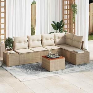 Kerti Kanapé Szett tárolóval 6 pcs Beige és krém polirattan