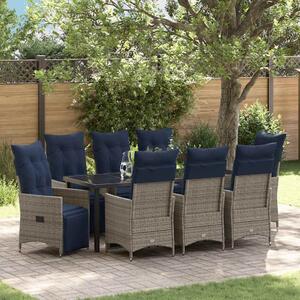 Asztal és szék szett párnával 9 pcs Szürke PE Rattan
