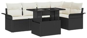 Kerti Kanapé Szett párnával tárolóval 6 pcs Fekete Poli rattan