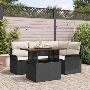 Kerti Kanapé Szett tárolóval 5 pcs Fekete Poli rattan