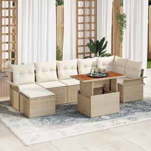 Kerti Kanapé Szett tárolóval 8 pcs Bézs Poli rattan