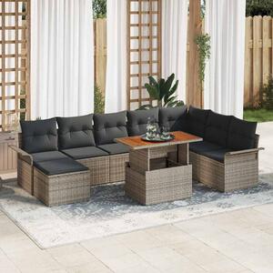 Kerti Kanapé Szett tárolóval 9 pcs Szürke Poli rattan