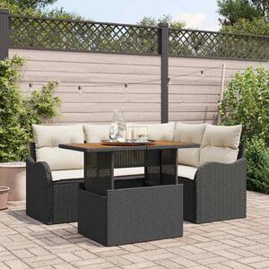 Kerti Kanapé Szett tárolóval 5 pcs Fekete Poli rattan