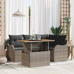 Kerti Kanapé Szett tárolóval 5 pcs Szürke Poli rattan