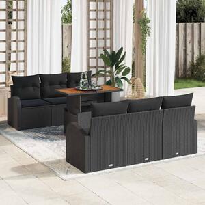 Kerti Kanapé Szett tárolóval 7 pcs Fekete Poli rattan