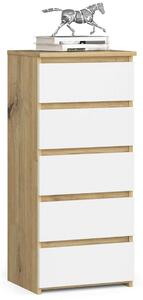 Akord - CLP Rendszer 5 Fiókos Komód - kézműves tölgy / Fehér - 40x92x35 cm - Laminált Lemez és ABS Élek - Önösszeszerelésű Bútor