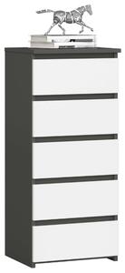 Akord - CL5 Grafit Szürke és Fehér 5 Fiókos Komód, Laminált Bútor 40x92x35 cm, Mat Felület, Összeszerelést Igényel
