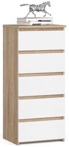 Akord CLP Komód 5-fiókos 40cm - Sonoma tölgy/Biała, Laminált, ABS Szélek, Összeszerelendő
