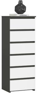 Akord - CL6 Grafit Szürke/Bianca 6 Fiókos Komód 40x109x35 cm, Laminált Lemez, ABS Szegélyes, Modern Mat Felület, Összeszerelhető Bútor, Blokkolt Fiókrendszer