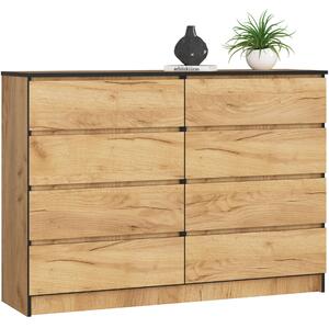 Akord - K140 8SZ Komód Kézműves Tölgy Mattből, 8 Fiókos, Laminált Lemez, 138x99x40 cm, CLP Rendszer, ABS Szegély, Összeszerelhető, Modern Design