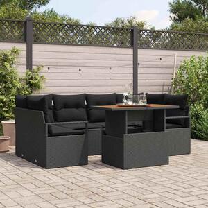 Kerti Kanapé Szett tárolóval 7 pcs Fekete Poli rattan