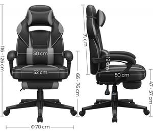 Fekete, szürke gamer szék fejtámlával, deréktámasszal, dönthető üléssel
