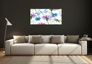 Fali üvegkép Virág és szitakötők