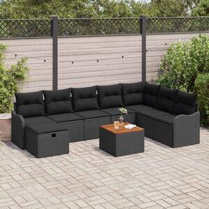 Kerti Kanapé Szett párnával tárolóval 9 pcs Fekete Poli rattan
