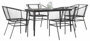 5 részes fekete polyrattan üveg kerti étkezőgarnitúra