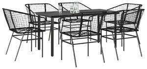 7 részes fekete polyrattan üveg kerti étkezőgarnitúra
