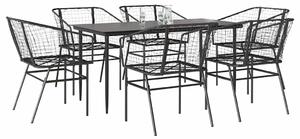 7 részes fekete polyrattan üveg kerti étkezőgarnitúra