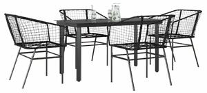 5 részes fekete polyrattan üveg kerti étkezőgarnitúra