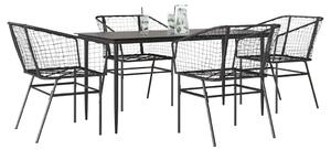 5 részes fekete polyrattan üveg kerti étkezőgarnitúra