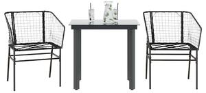 3 részes fekete polyrattan üveg kerti étkezőgarnitúra