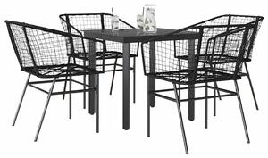 5 részes fekete polyrattan üveg kerti étkezőgarnitúra
